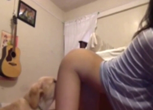 Crazy fuck with an Asian girl taking dog peen
